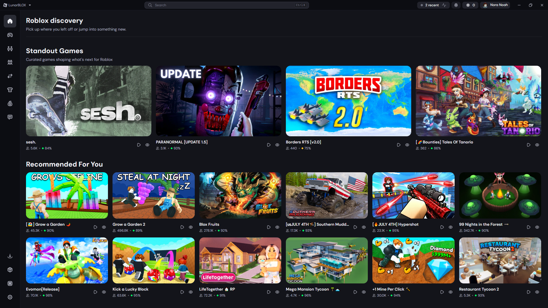 The LunarBLOX launcher home tab